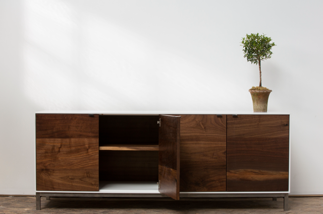 Wooden credenza with storage shelf