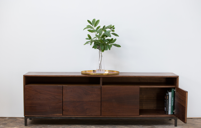 Dark wood credenza with two storage cabinets